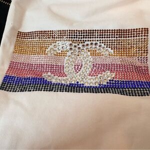 In Box New CHANEL White Tee with Black and Gold & Makeup Pouch Details